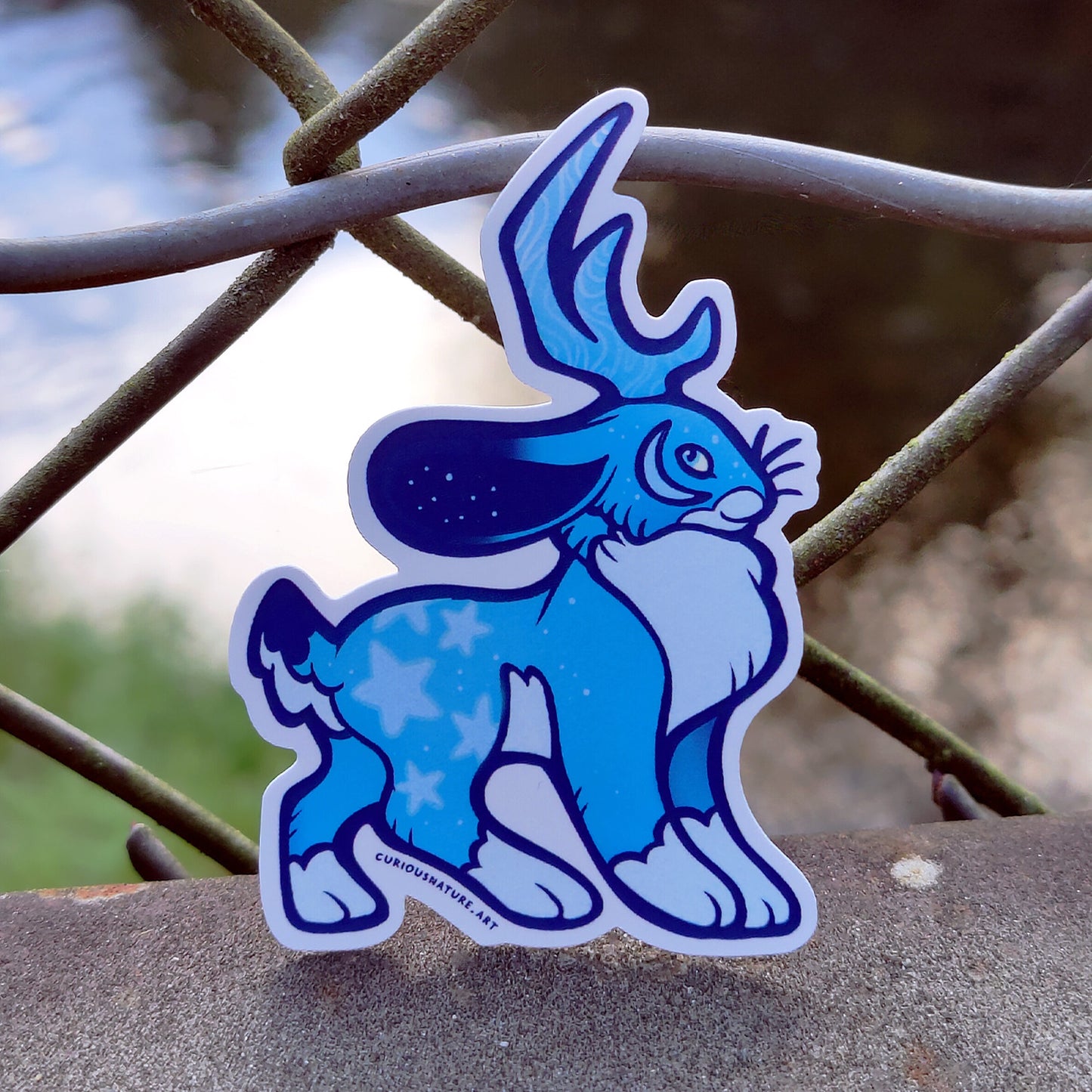 Blue Starry Moon Jackalope • Vinyl Sticker