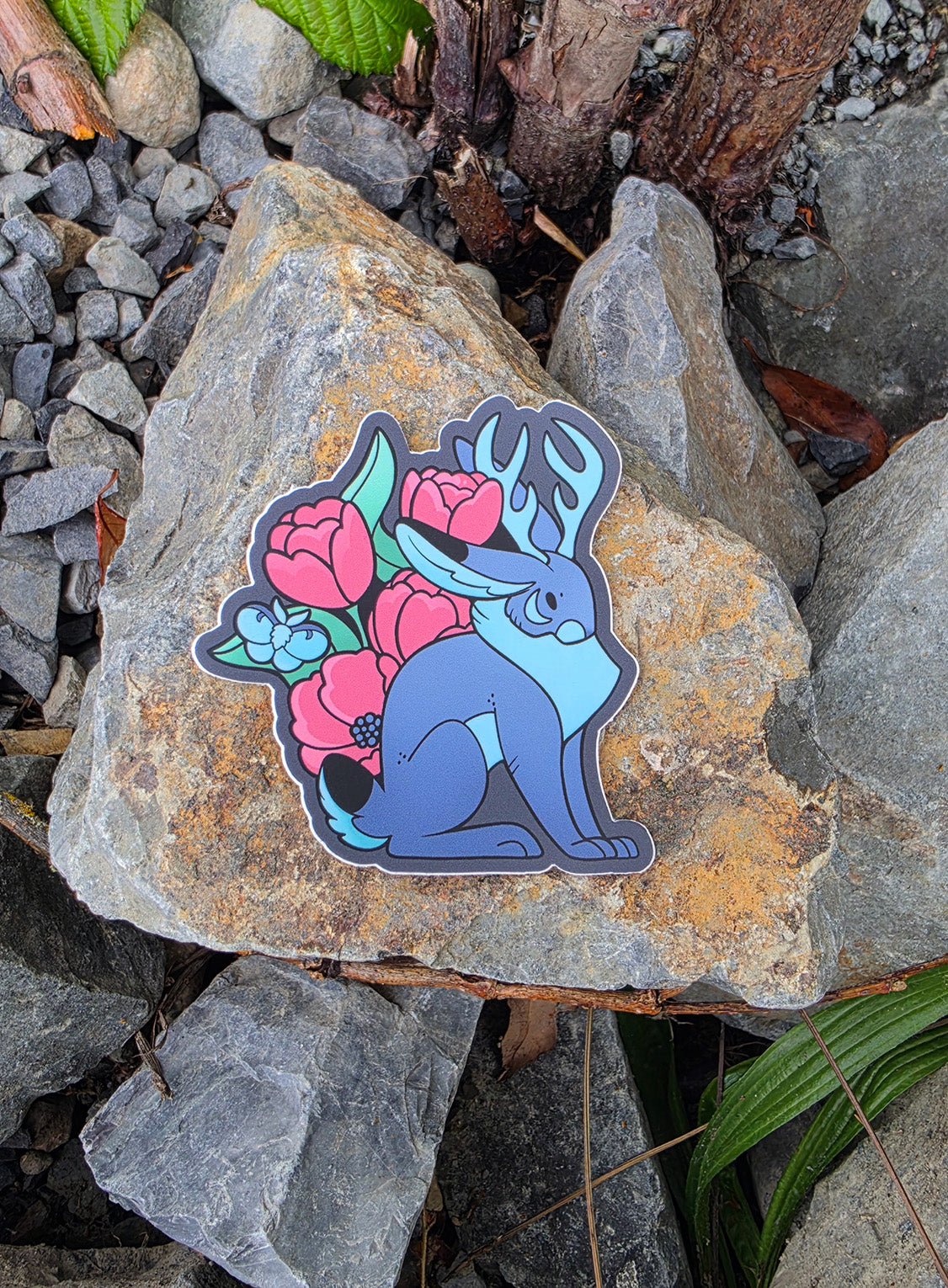 Flower Jackalope • Vinyl Sticker