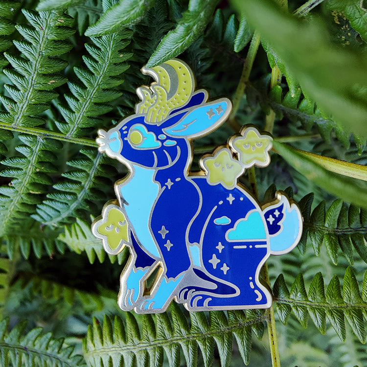 Cloudy Blue Moon Jackalope • Glow in the Dark Enamel Pin