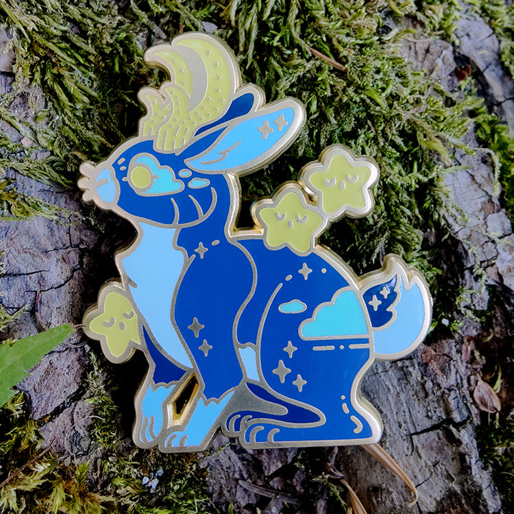 Cloudy Blue Moon Jackalope • Glow in the Dark Enamel Pin