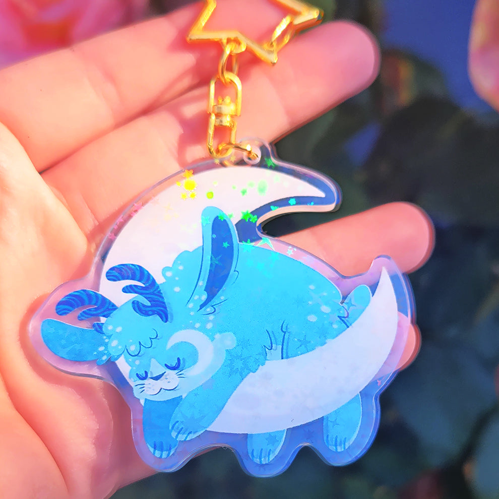 Sleepy Blue Moon Jackalope • Holographic Acrylic Keychain