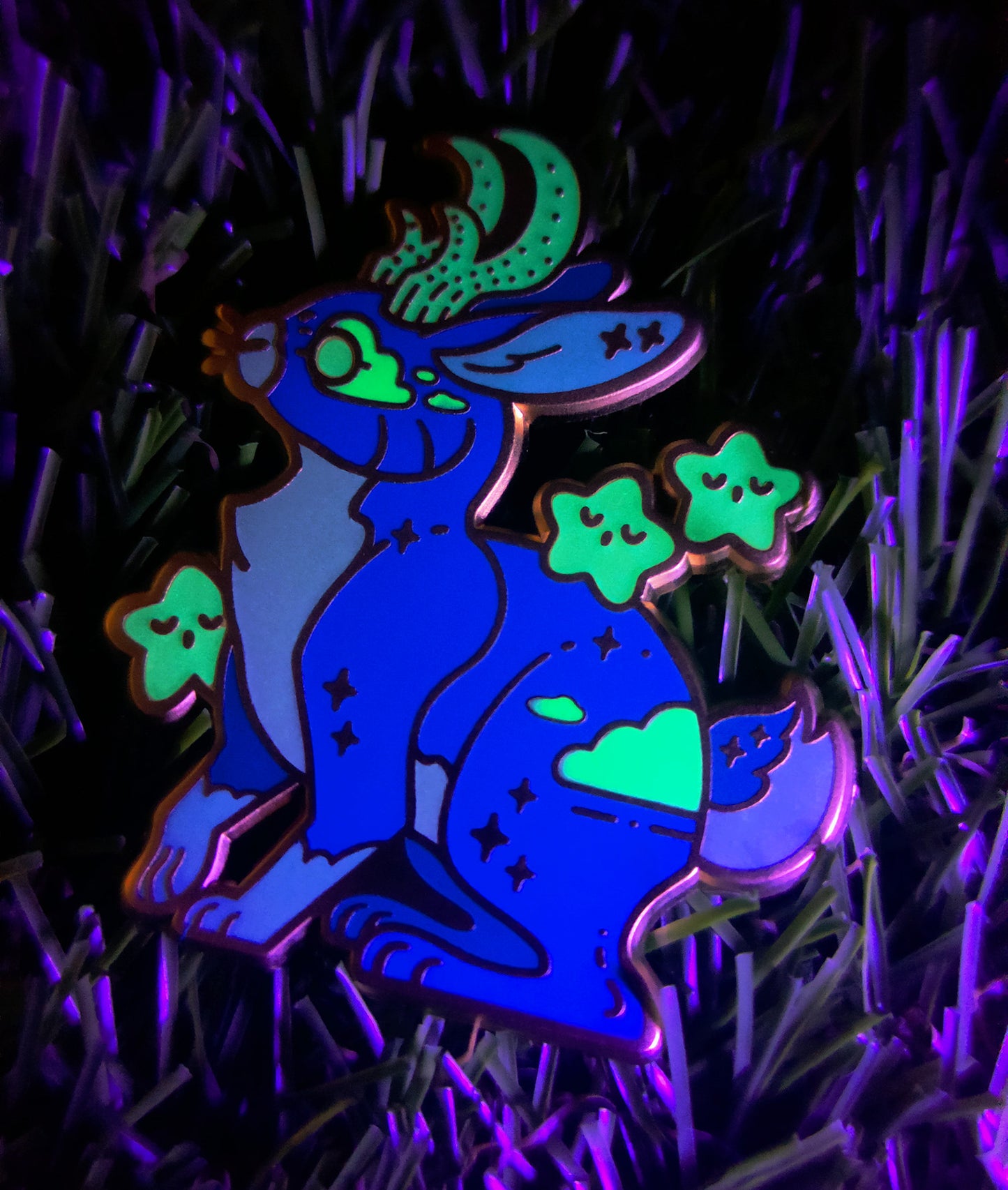 Cloudy Blue Moon Jackalope • Glow in the Dark Enamel Pin • Guest Artist: JasmineTwil