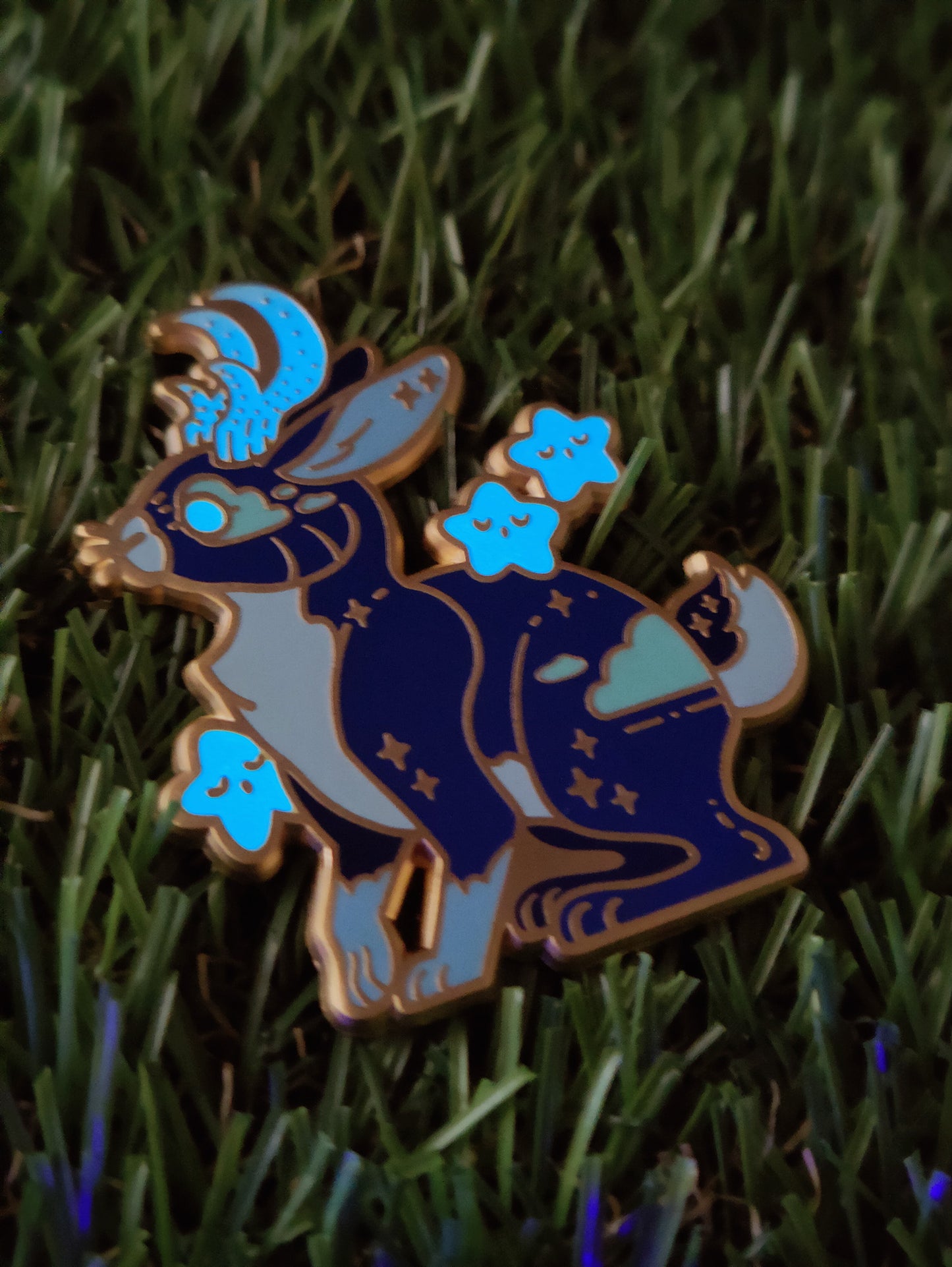 Cloudy Blue Moon Jackalope • Glow in the Dark Enamel Pin • Guest Artist: JasmineTwil