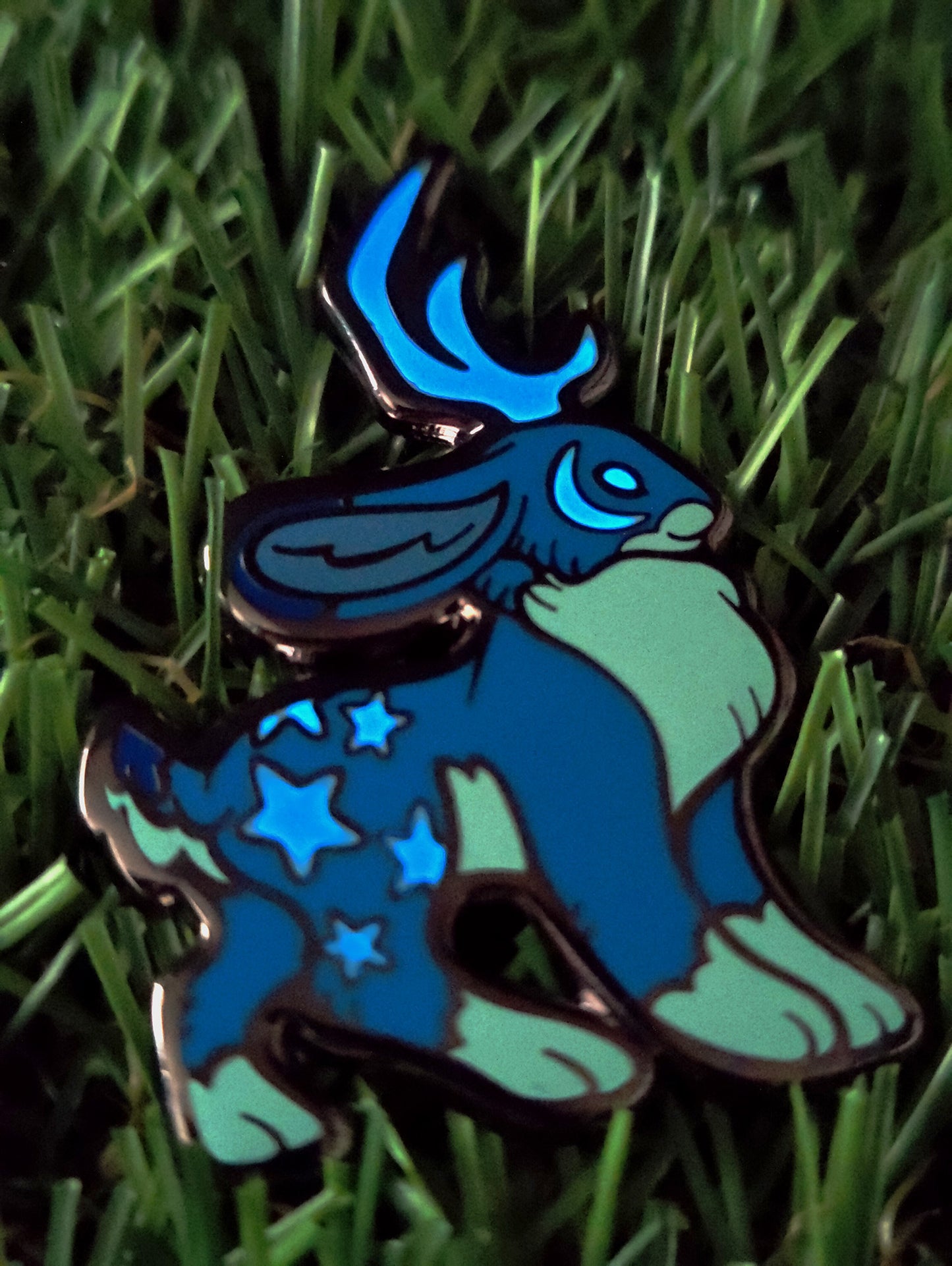 Blue Moon Jackalope • Glow in the Dark Enamel Pin