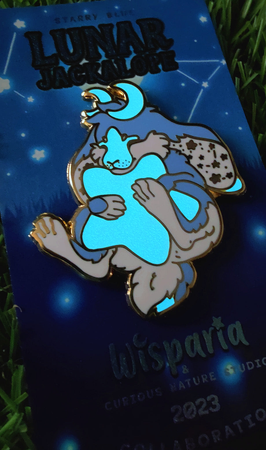 Starry Moon Jackalope • Glow in the Dark Enamel Pin • Guest Artist: Wisparia