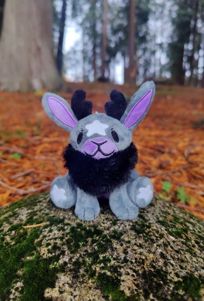 Mini Black Moon Jackalope • Glow in the Dark Keychain Plushie