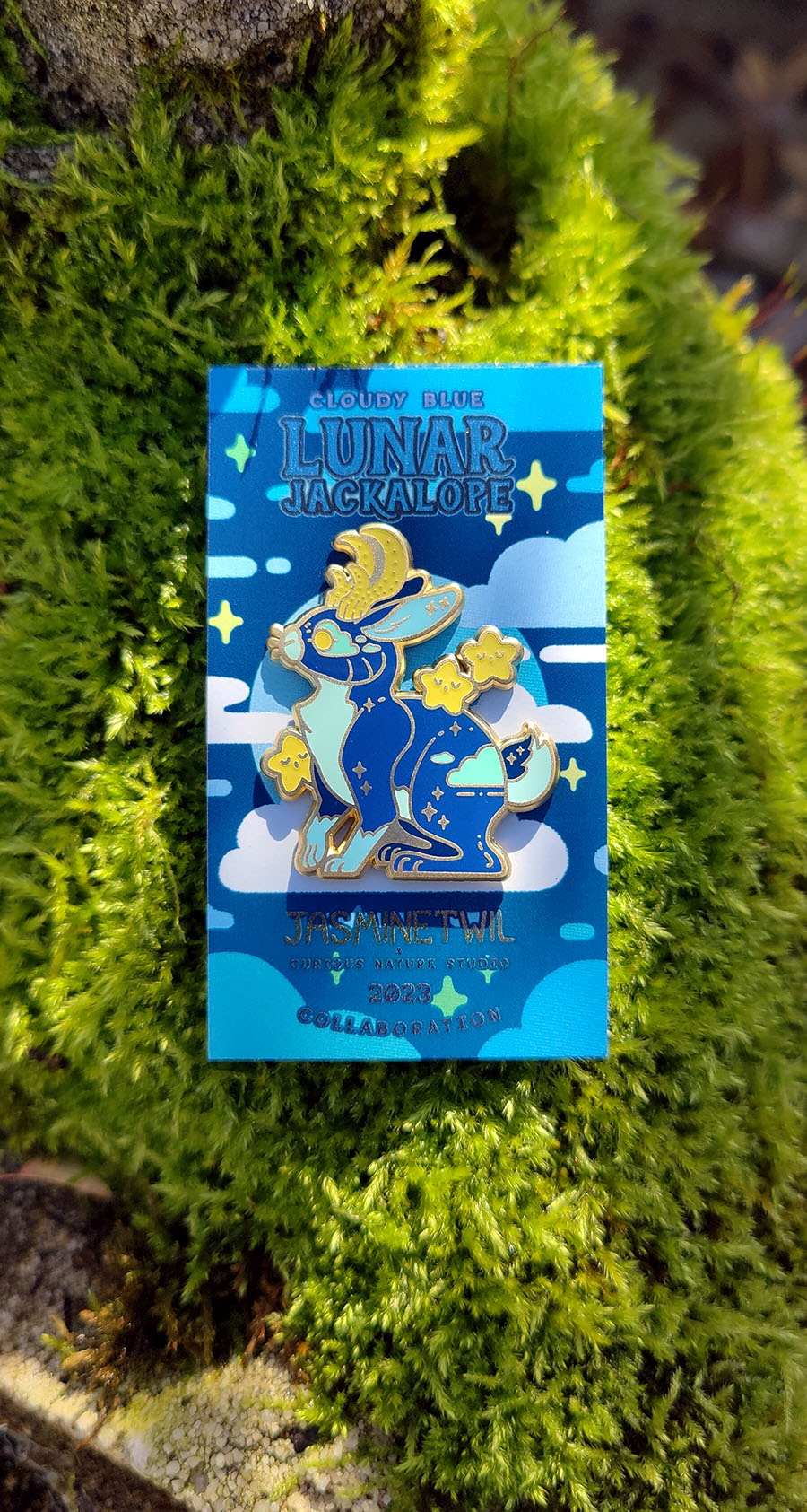 Cloudy Blue Moon Jackalope • Glow in the Dark Enamel Pin