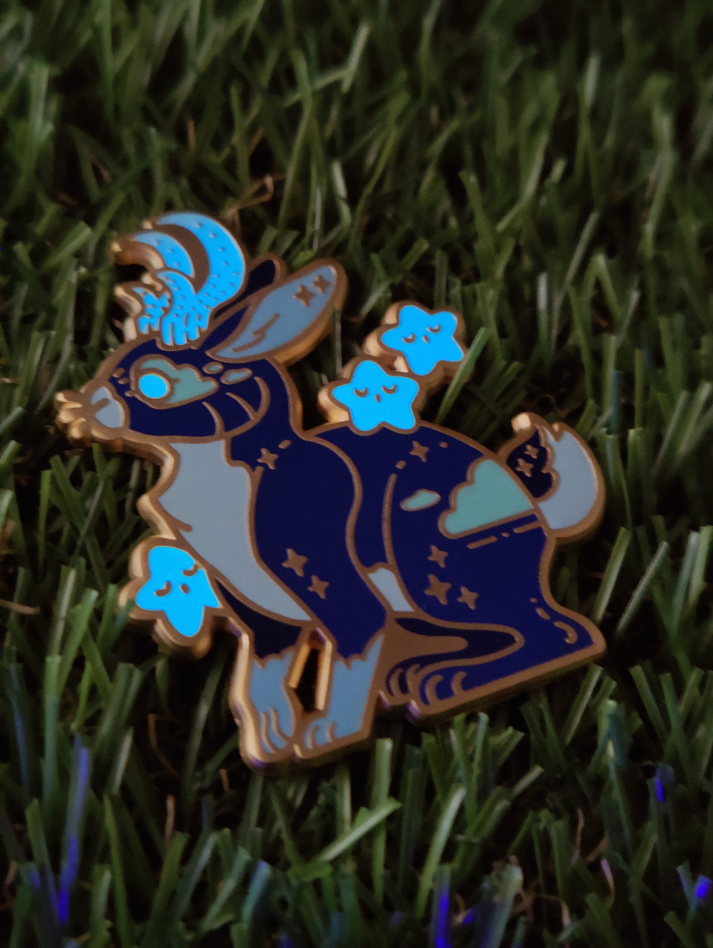 Cloudy Blue Moon Jackalope • Glow in the Dark Enamel Pin