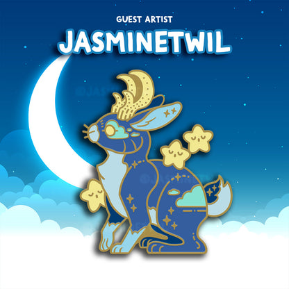 Cloudy Blue Moon Jackalope • Glow in the Dark Enamel Pin • Guest Artist: JasmineTwil